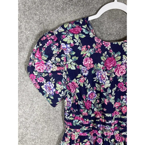 Vintage USA Positive Attitude Floral Dress Womens Size 13/14 Puff Sleeve Pockets - Picture 6 of 14